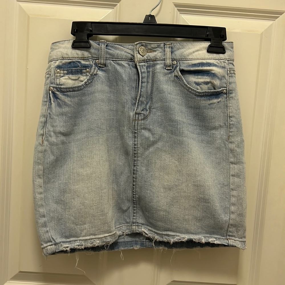 distressed jean skirt